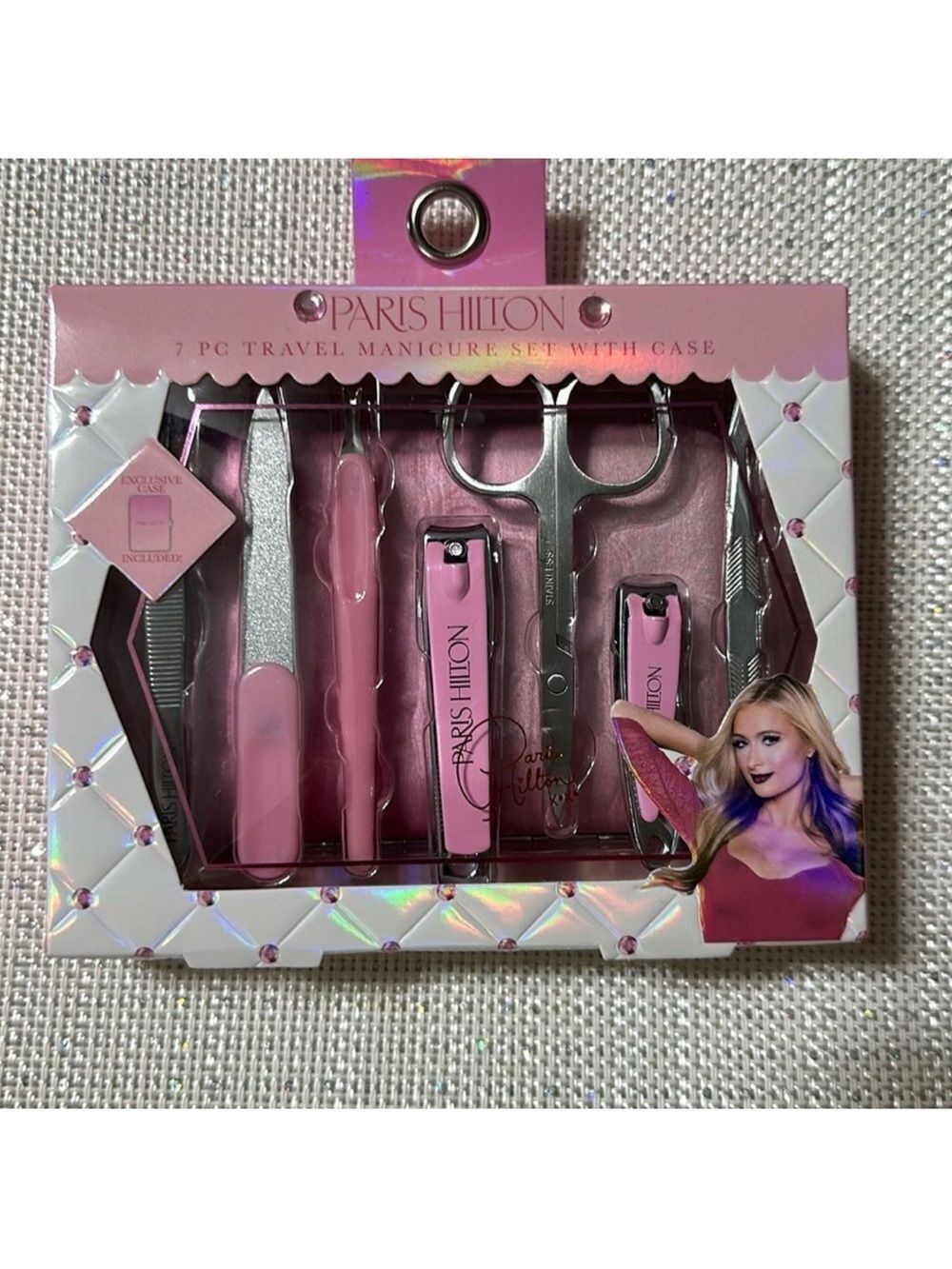 Paris Hilton Pink 7 Piece Pedi Manicure Set Travel Case Included